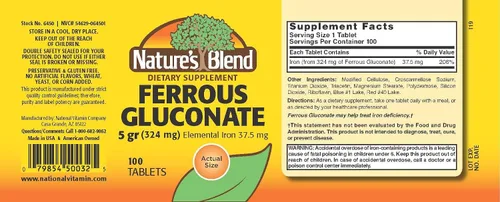 Vista 2 de Nature's Blend Tabletas de gluconato ferroso, 100