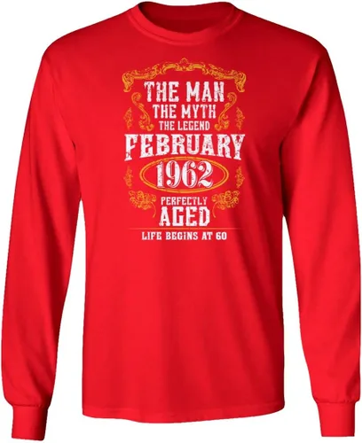Vista 6 de Camiseta unisex de manga larga con texto en inglés "Man Myth" (60 cumpleaños, febrero de 1962)