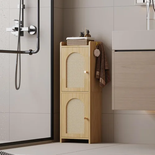 Vista 5 de Arbuxzuy Gabinete de almacenamiento de baño de ratán con 2 puertas y Ratán clásico