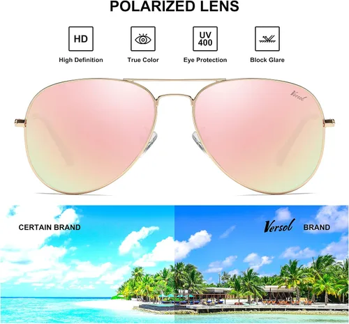 Vista 5 de Versol Aviador para hombres y mujeres con protección UV400, lentes de sol polarizados ligeros de aviador