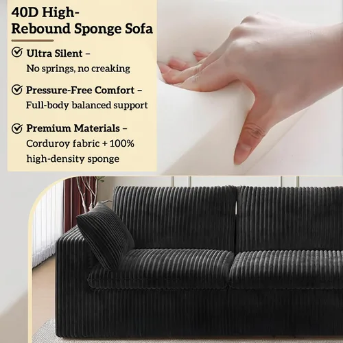Vista 4 de 118" Cloud Couch Oversized Modular Sectional Sofa, Boneless L-Shaped 6 Seater Deep Seat Couch with Ottoman, Soft Corduroy Upholstery, DIY Negro