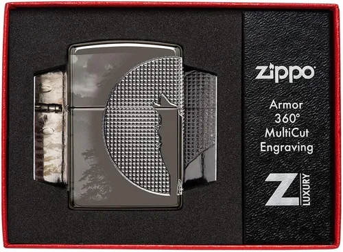 Vista 6 de Encendedores Zippo Lobo Armadura Negro Hielo Lobo Luna Diseño