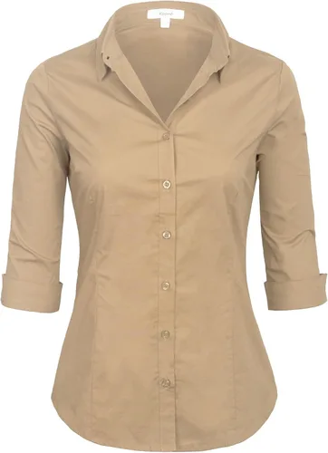 Vista 10 de KOGMO Blusa clásica de vestir con botones y manga 3/4 para mujer (S-3X)