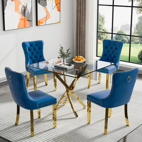Vista 14 de Juego de mesa de comedor SSLine moderno de 3 piezas con mesa redonda de vidrio para 2, lujosa mesa de comedor circular de 36" con tapa de vidrio