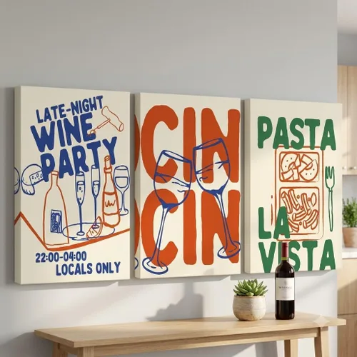 Vista 5 de 3 Piece Wine Canvas Wall Art, Retro Kitchen Poster Prints for Dining Room (08×12inches*3pcs)