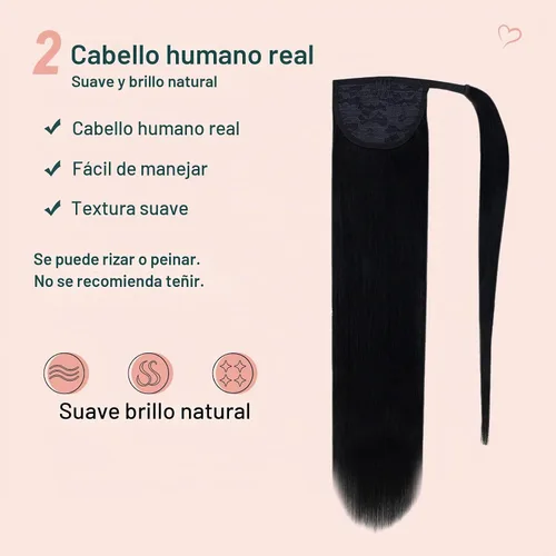 Vista 3 de Easyouth Extensión de cola de caballo de cabello humano, negro azabache, 12 pulgadas, 2.47 oz, extensiones de cola de caballo, extensiones de cola