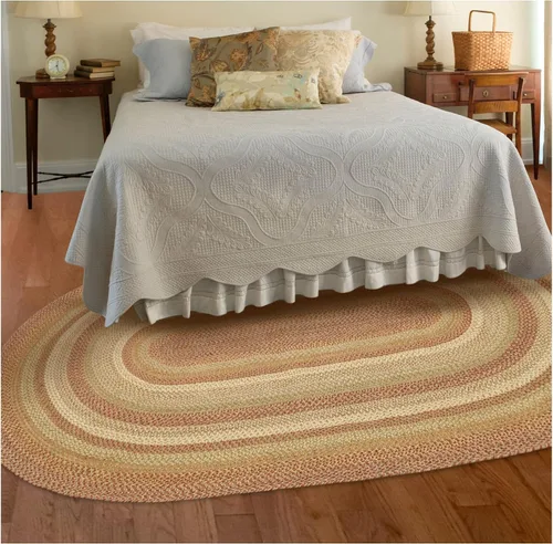 Vista 9 de Homespice Apple Pie - Alfombra ovalada roja de 2 x 3 pies, alfombra de cocina trenzada para decoración primitiva y rústica, reversible, yute sin