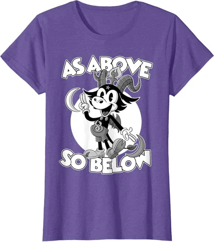 Vista 23 de Camiseta de dibujos animados retro de Baphomet Pagan As Above So Below, Negro, S