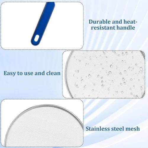 Vista 3 de Protector contra salpicaduras de grasa de 8.3 pulgadas para sartén, pantalla de grasa de acero inoxidable con mango de agarre, malla ultra fina que