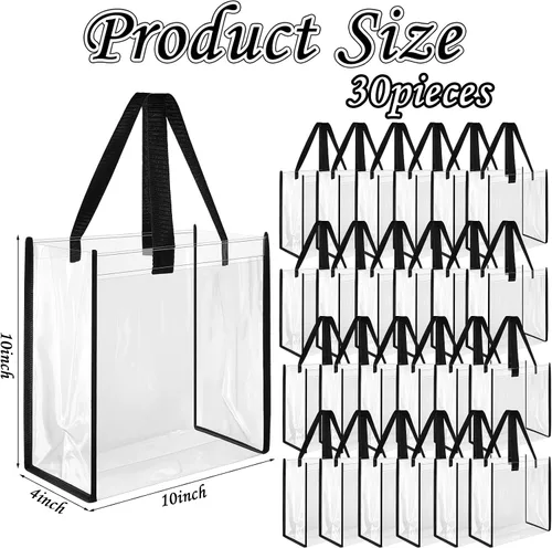 Vista 3 de Paterr 30 piezas de bolsas transparentes aprobadas para estadio, paquete al por mayor de 10 x 10 x 4 pulgadas, bolsas de regalo transparentes