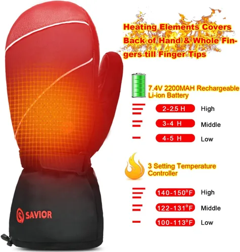 Vista 2 de SAVIOR HEAT Guantes de esquí calentados con 3 dedos, guantes eléctricos con batería recargable para hombres, mujeres, niños, invierno, snowboard