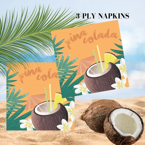 Vista 4 de Servilletas de papel de 20 unidades de 13 x 13 pulgadas, 3 capas, estampado de frutas y coco, para arte, cena y fiesta, servilletas desechables