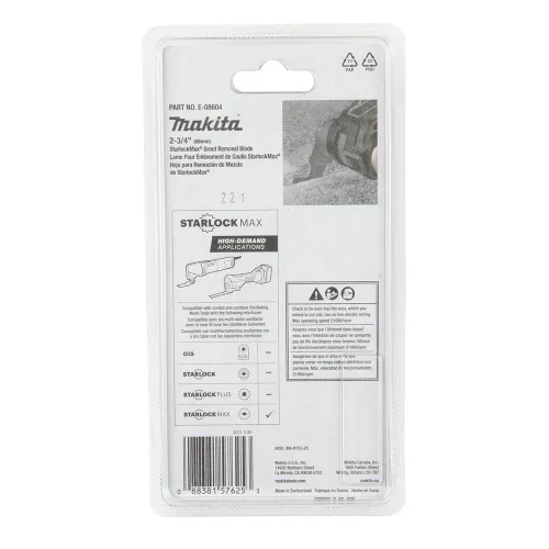 Vista 4 de Makita E-08604 StarlockMax® Multiherramienta oscilante de metal duro de 2-3/4" con carburo de tungsteno lechada de grano 30 y hoja de sierra