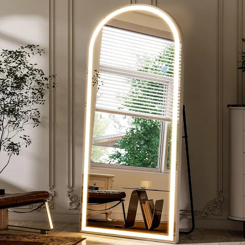 Vista 9 de GLSLAND Espejo LED Arqueado de Cuerpo Entero de 26"x68" con Luces para Montar en Pared/de Pie, Espejos de Piso Iluminados Regulables