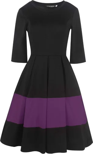 Vista 2 de Oxiuly - Vestido de fiesta con cuello redondo y media manga para mujer, estilo vintage, diseño acampanado y con vuelo, con patrones en contraste