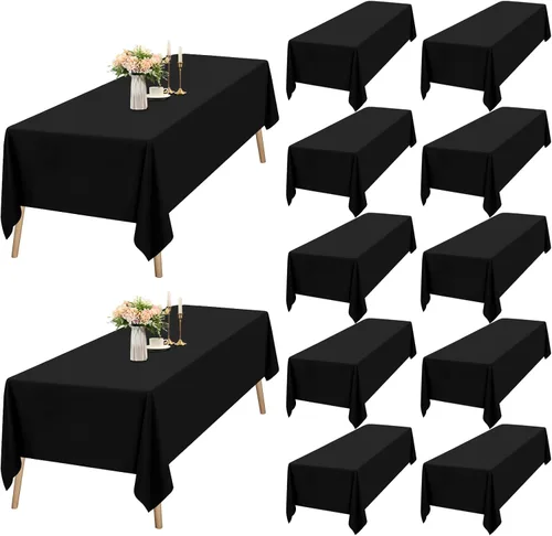 Vista 12 de Paquete de 12 manteles rectangulares beige para mesas de 6 pies de 60 x 102 pulgadas, manteles impermeables beige a granel para bodas, poliéster