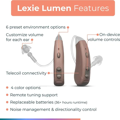 Vista 2 de Lumen - Audífonos OTC autoajustables, Bluetooth habilitado con ajuste invisible, micrófonos direccionales, control de aplicación para smartphone
