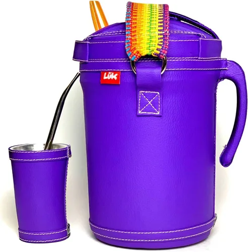 Vista 3 de Kit Yerba Mate Tereré Luk Termos, Artesanía Paraguaya Lila Faja Set Tereré Termo + Bombilla + Vaso guampa