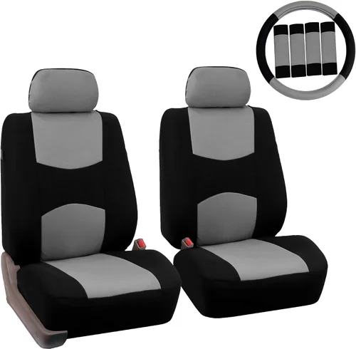 Vista 9 de Fundas de asientos para auto de tela lisa y almohadillas para cinturón y volante, diseño universal FH-FB050102 y FH2033, Beige1