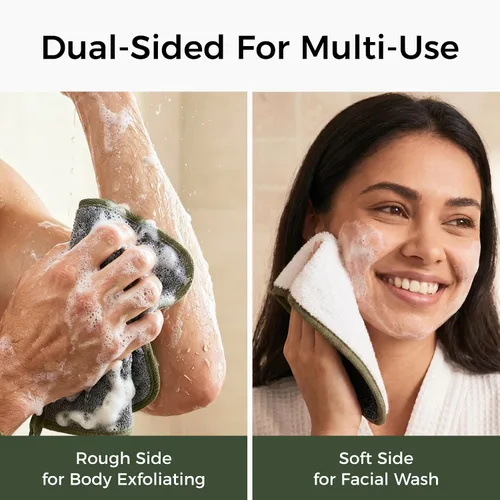 Vista 2 de ZOMCHI Paquete de 3 Paños Exfoliantes, Paños de Lavado Facial y Corporal Premium con Suavidad y Exfoliación en Dos Lados, Paños de Baño para Mujeres