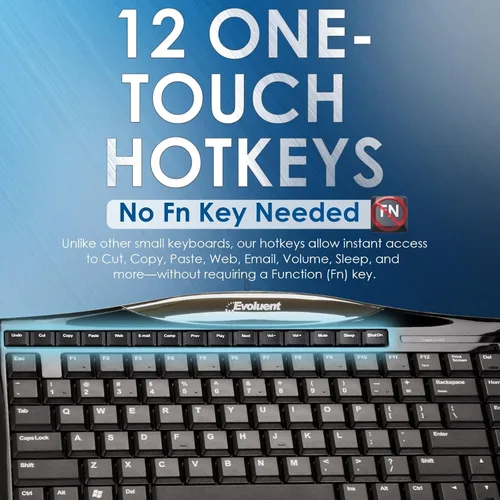 Vista 4 de Evoluent Teclado compacto con cable, teclado compacto, teclado portátil con cable, sin almohadilla numérica para comodidad ergonómica, mantiene