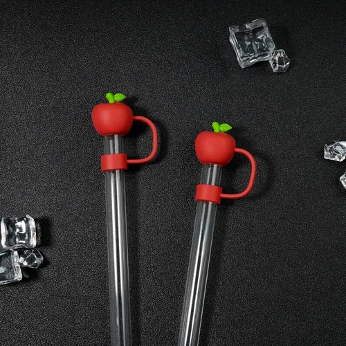 Vista 3 de WELTAZ Juego de 2 fundas de paja de manzana para Stanley Cup, color rojo, 0.394 in de diámetro, aptas para lavavajillas, fundas reutilizables