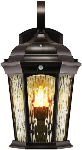 Vista 8 de Euri Lighting EFL-140W-MD Linterna de Llama Parpadeante, Cristal al Agua, con Luz de Seguridad Integrada (3000K), Fotocélula y Sensor de Movimiento