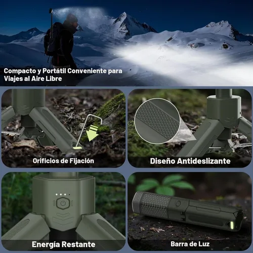 Vista 9 de Telescopic Camping Light with Stand, Collapsible Magnetic Tripod Lantern Verde