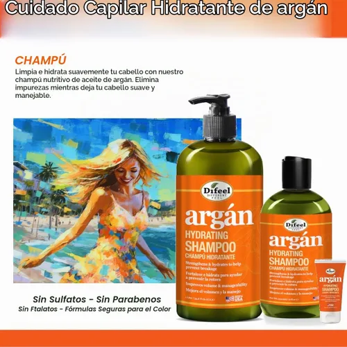 Vista 4 de Difeel Champú hidratante de argán 33.8 oz. - Champú de aceite de argán natural sin sulfato para el cabello