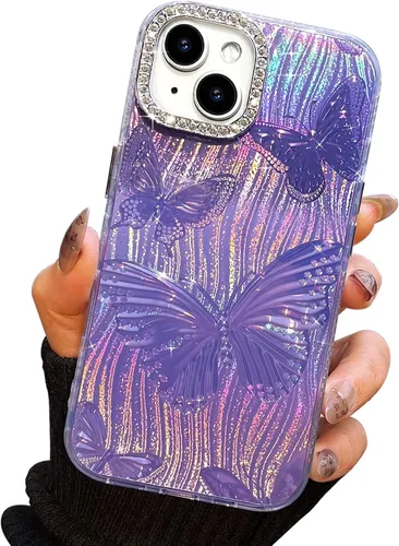 Vista 55 de I-MGAE-IN-AR Funda compacta para iPhone 11, diseño de mariposa, marco de protección de lente de cámara con diamante 3D, bonitas fundas protectoras