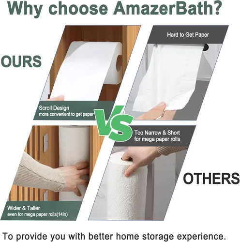 Vista 5 de AmazerBath Gabinete de Almacenamiento de Papel Higiénico de Bambú, Portarrollos de Papel Higiénico con Almacenamiento para Espacios Pequeños