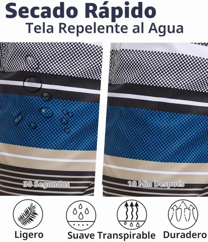 Vista 6 de Difficort - Traje de baño para hombre con forro de compresión, pantalones cortos de secado rápido con bolsillos con cremallera 1-a/ Rayas negras