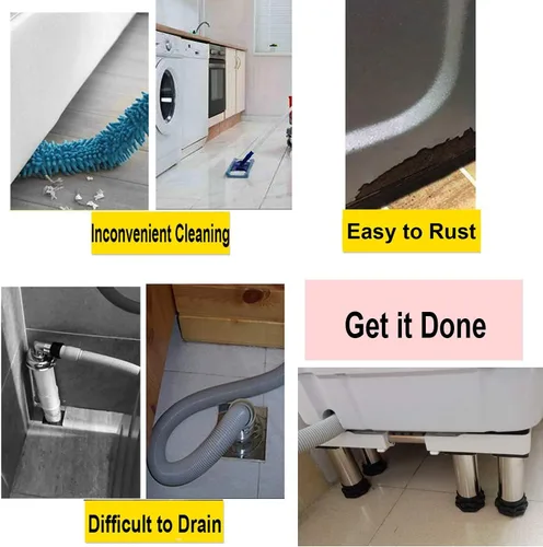 Vista 4 de Base de soporte para lavadora con 4 pies de acero inoxidable de alta resistencia (3.9 in), base ajustable multifuncional para secadora ajustable