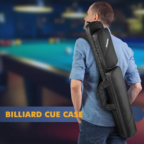 Vista 4 de Estuche para taco de billar, estuche para palos de billar 2x2 con capacidad para 2 palos con 2 bolsillos con cremallera para accesorios, bolsa