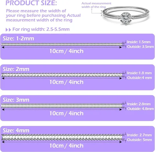 Vista 3 de 100 piezas de ajuste de tamaño de anillo para anillos sueltos con herramienta de medición de tamaño de anillo, protectores de anillo invisibles