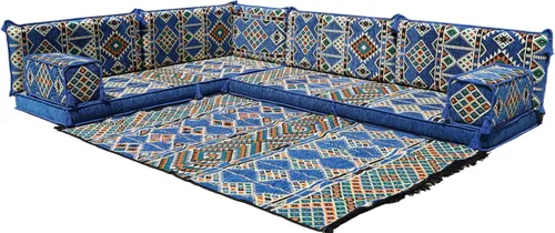 Vista 7 de arabicsofa Juego de sofás árabes tradicionales en forma de L - Sofás seccionales marroquíes - Asientos Majlis orientales para sala de estar