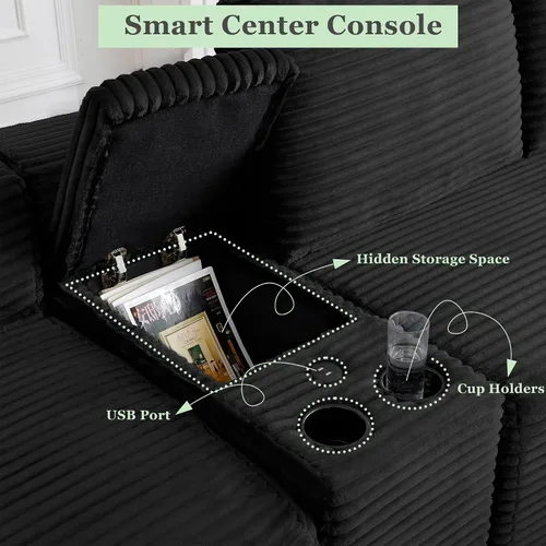 Vista 3 de Sofás seccionales de gran tamaño de 125 pulgadas para sala de estar, moderno sofá de nube deshuesado con otomana, puerto USB y portavasos, cómodo