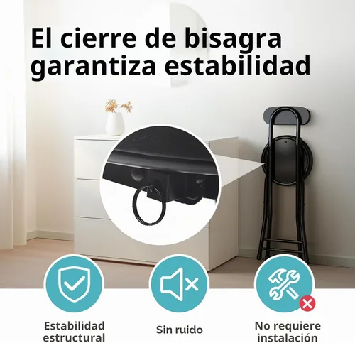 Vista 4 de Taburete plegable, taburete de bar plegable acolchado acolchado, 24 pulgadas de altura negra, taburete portátil resistente con capacidad de 300