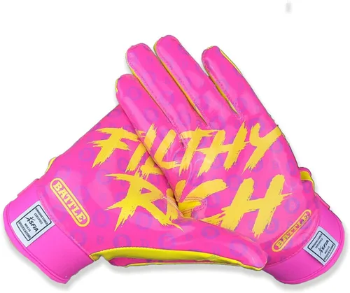 Vista 63 de Battle Sports - Guantes de fútbol americano para receptor abierto con dorso de mano, ultraadherentes y con agarre, antideslizantes, para adultos