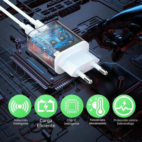 Vista 5 de Paquete de 2 cargadores europeos, PD20W QC18W adaptador de enchufe de viaje