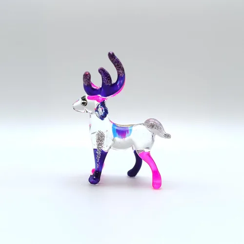 Vista 2 de Ciervo micro pequeñas figuras de vidrio soplado a mano, animales de arte coleccionable, regalo para decoración del hogar (azul rosa)