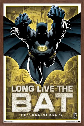 Vista 10 de Trends International DC Comics Batman - Póster de pared del 80 aniversario, 14.725 x 22.375 pulgadas, versión enmarcada de madera de granero Versión