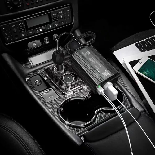 Vista 7 de BESTEK inversor de corriente de 300W de CC 12V a CA 110V, adaptador de carga para automóvil con carcasa de aluminio duradera y puerto de carga