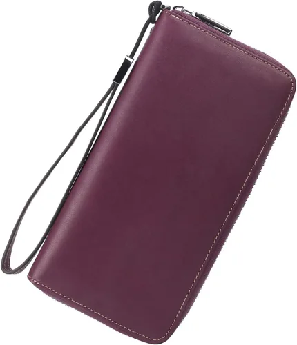 Vista 30 de Lavemi Pequeña cartera compacta para mujer, con bloqueo RFID, de piel auténtica, plegable, con ventanas de identificación