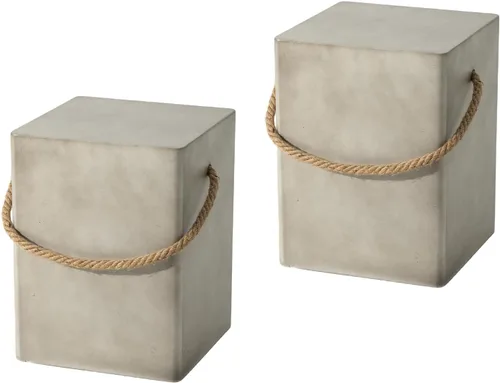 Vista 9 de COSIEST Mesa auxiliar rectangular de hormigón, mesa lateral de 15'' para exteriores con asas de cuerda de cáñamo, mesas auxiliares de patio, mesa