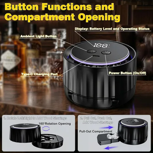 Vista 4 de Kit eléctrico para ahumar whisky, ahumador de cóctel recargable
