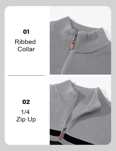 Vista 47 de MAGCOMSEN Suéteres de algodón con cremallera de 1/4 para hombre, suéter tipo polo, a rayas, para otoño e invierno, sudaderas cálidas