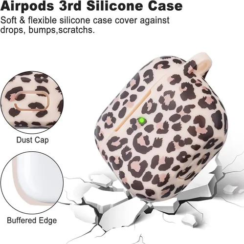 Vista 6 de Funda de silicona con diseño de guepardo para Airpods 3 de YOMPLOW 2021, funda para Apple Airpods de 3ª generación, estampado floral, funda suave