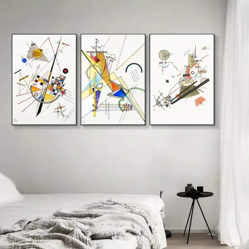 Vista 2 de INVIN ART Wassily Kandinsky - Lienzo enmarcado con estampado giclée, 3 piezas, serie de arte de pared #001, decoración de sala de estar, oficina