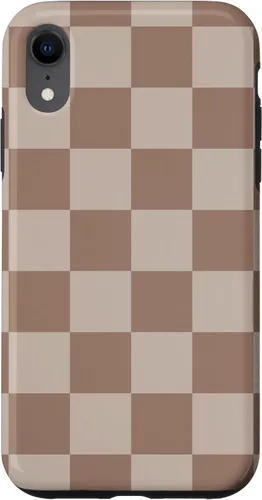 Vista 24 de Funda para iPhone 16 marrón con diseño de cuadros grandes, color beige estético marrón